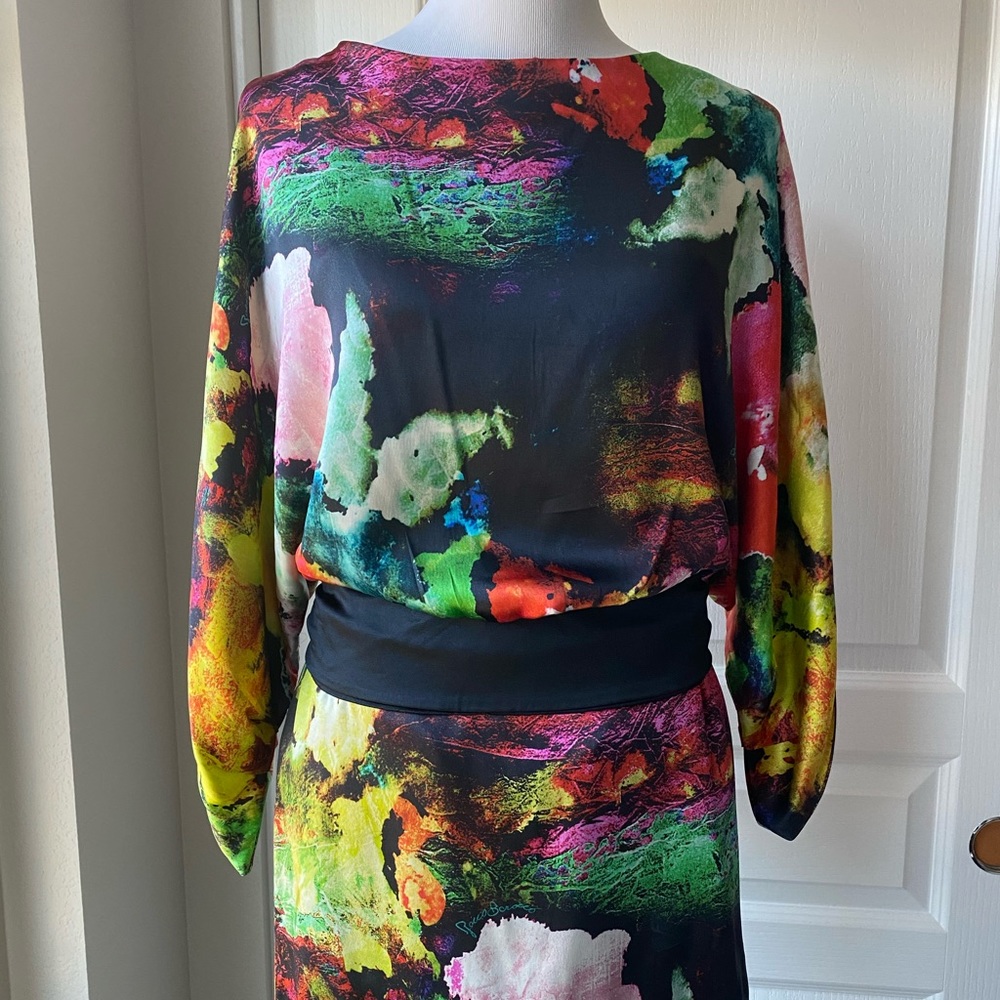 Rocco Barocco Floral Abstract silk dress XS - Picture 4 of 16